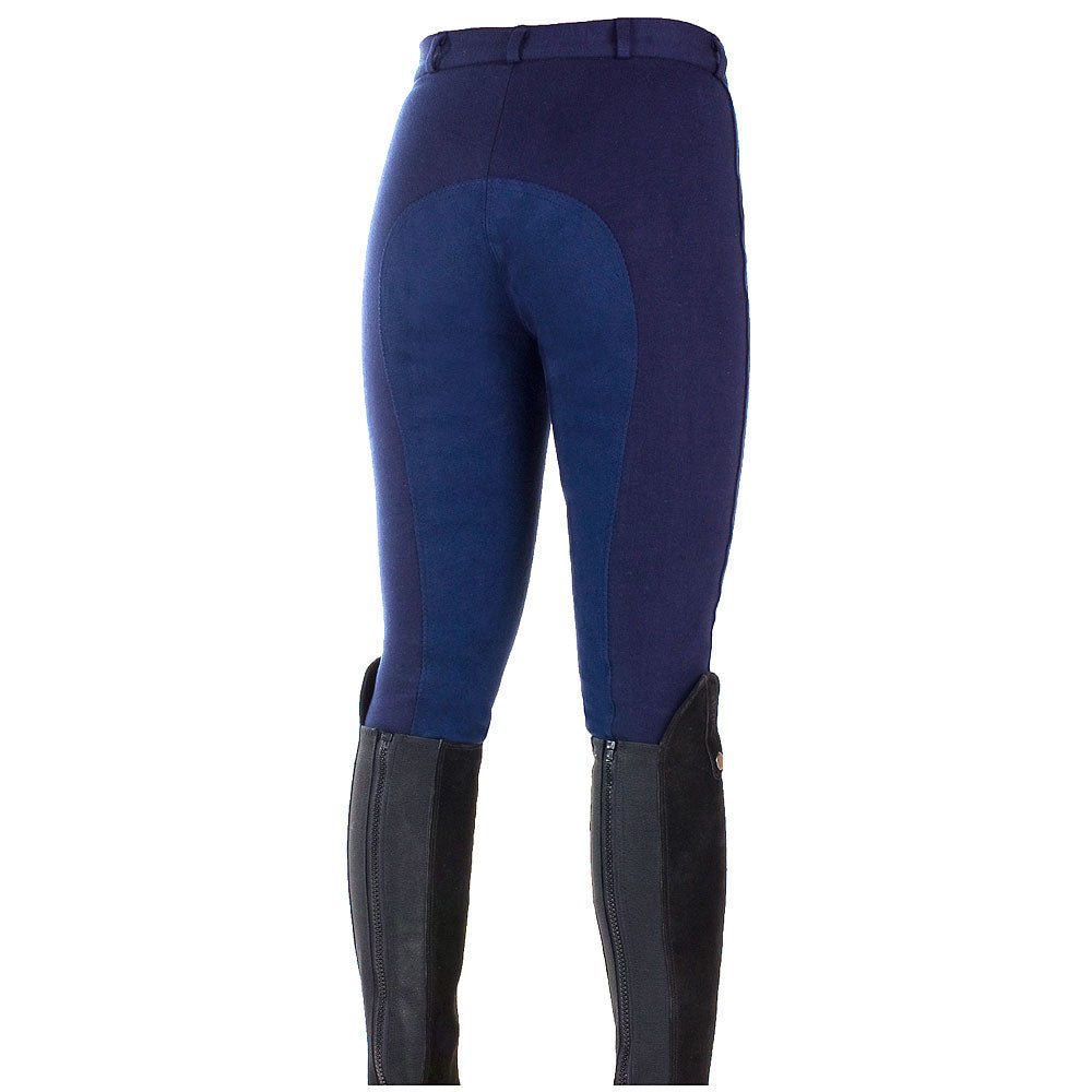 Horze Womens Pull On Knee Patch Breeches Soft Slightly Stretchy Dark Blue