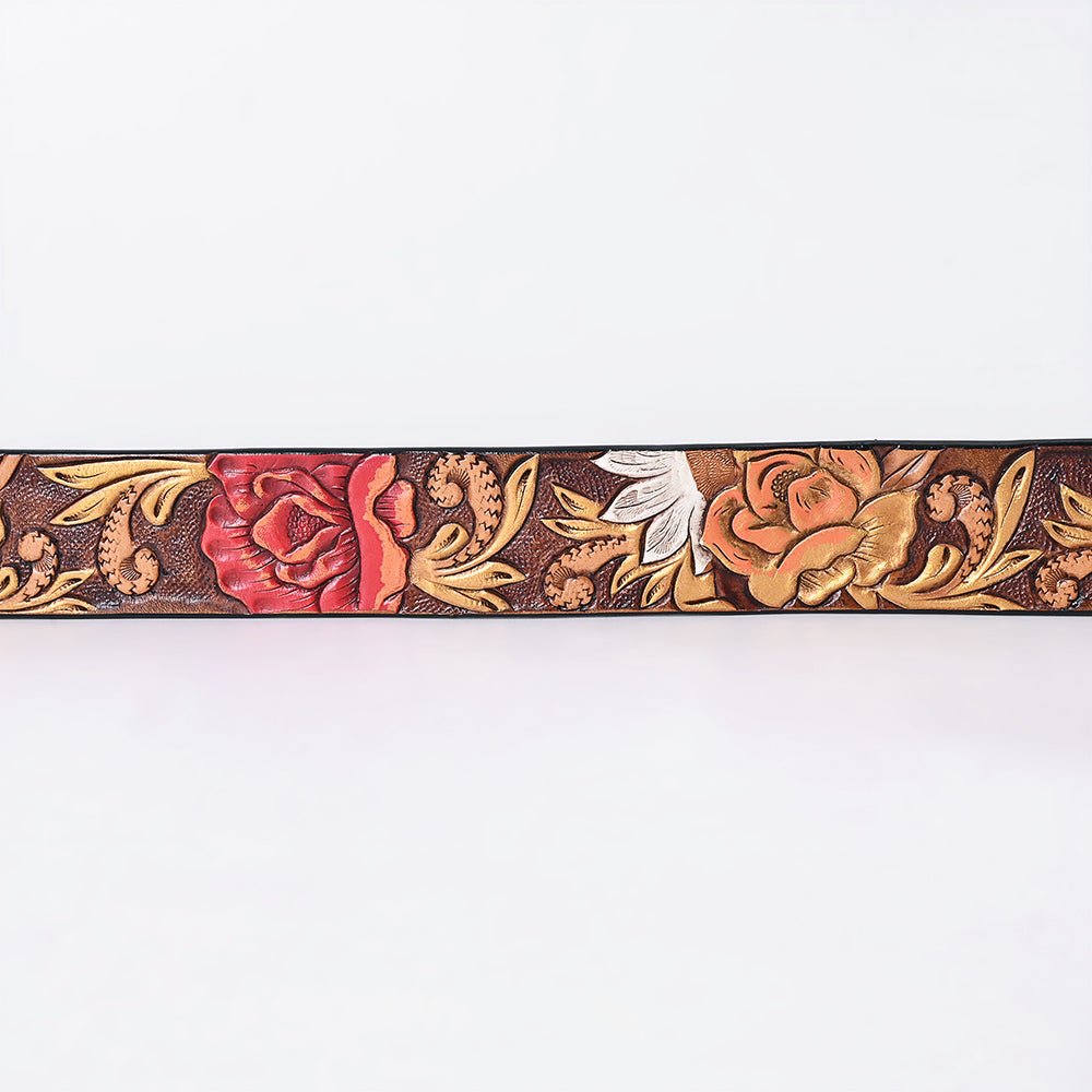 American Darling Floral Hand Carved Painted Belt Buckle Genuine Leather Covered Stylish Brown | Western