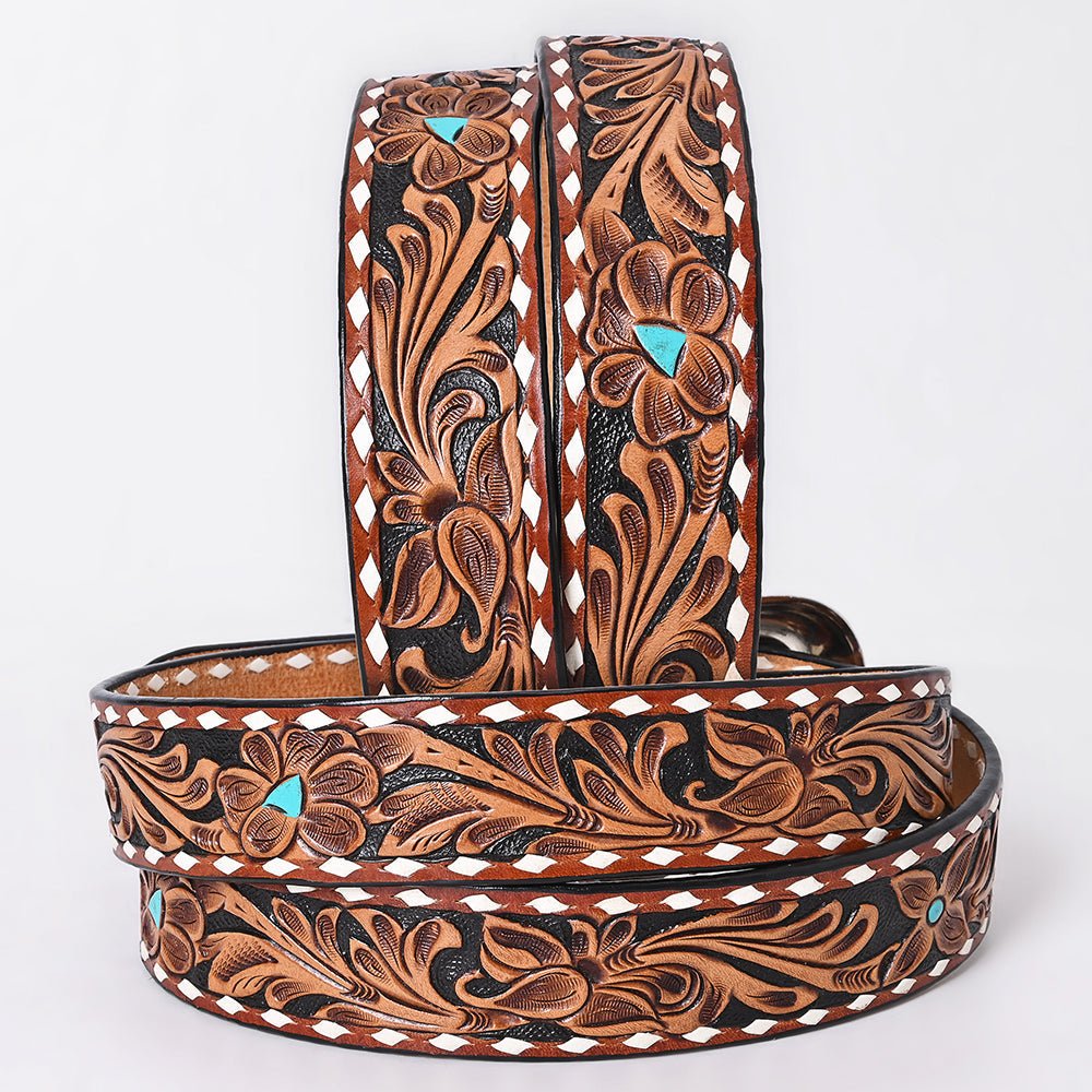 American Darling Floral Hand Carved Painted Belt Buckle Genuine Leather Covered Stylish Brown | Western