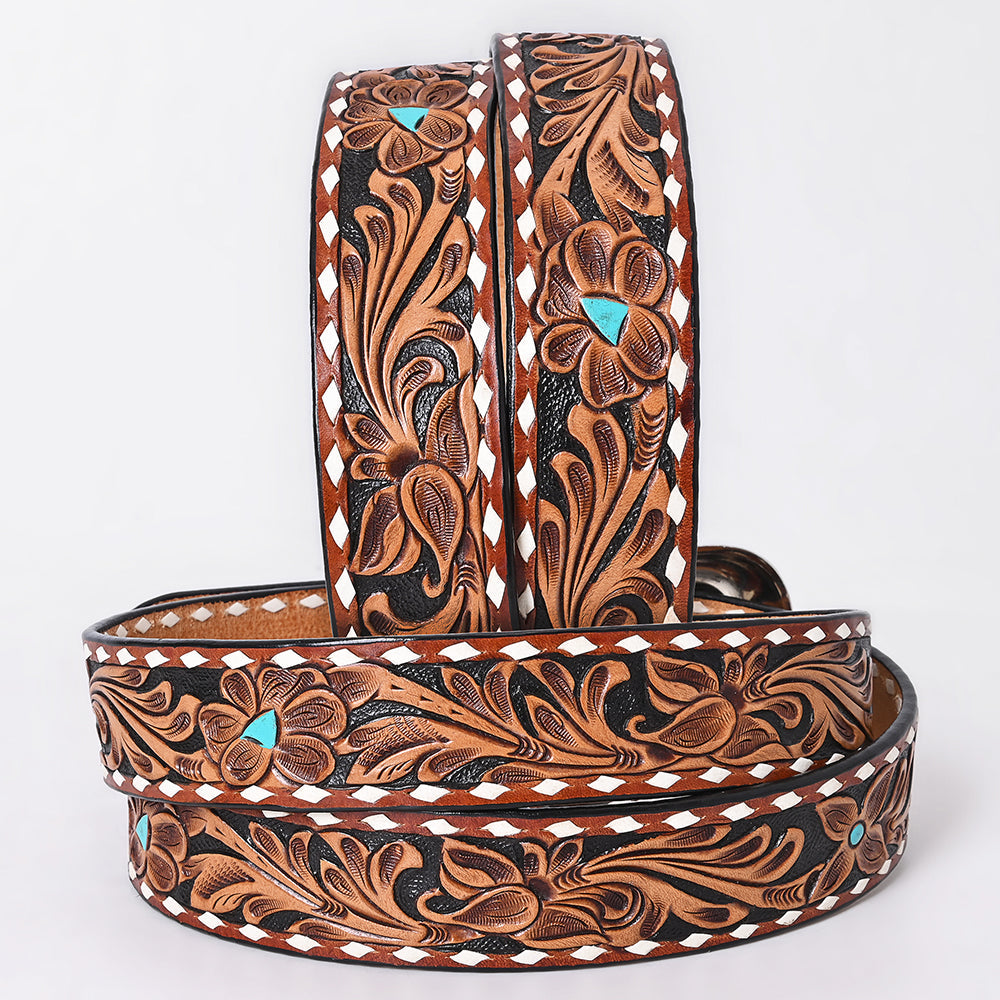 American Darling Floral Hand Carved Painted Belt Buckle Genuine Leather Covered Stylish Brown | Western