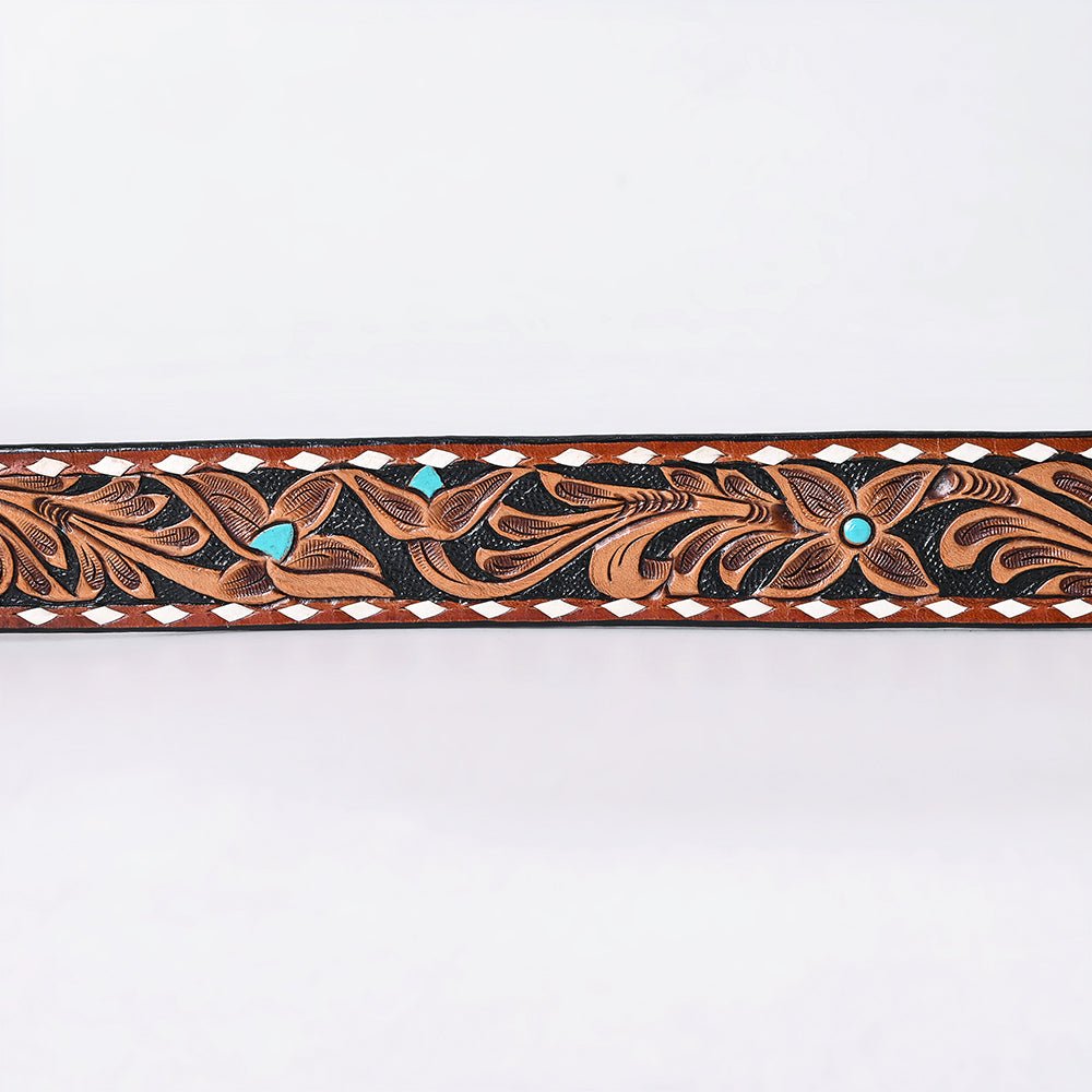 American Darling Floral Hand Carved Painted Belt Buckle Genuine Leather Covered Stylish Brown | Western