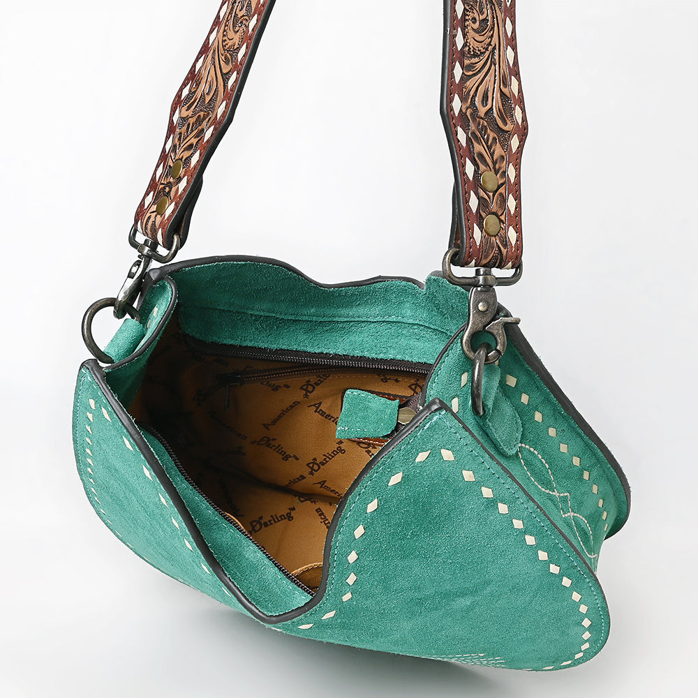 American Darling Hobo Suede Hand Tooled Genuine Leather