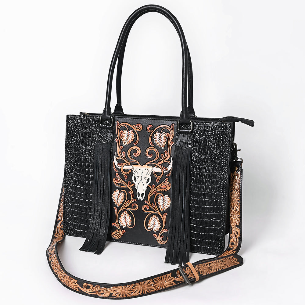 American Darling Tote Hand Tooled Saddle Blanket Genuine Leather