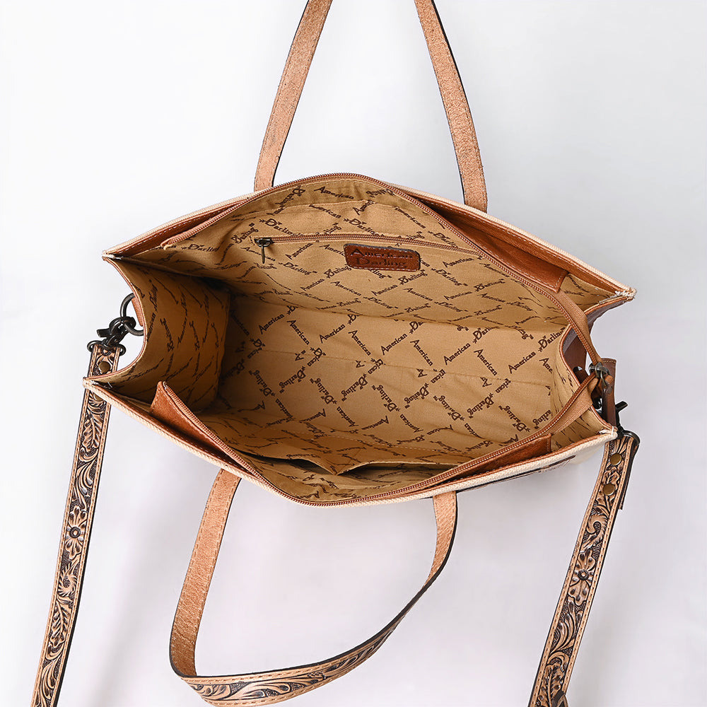 American Darling Tote Hand Tooled Saddle Blanket Genuine Leather