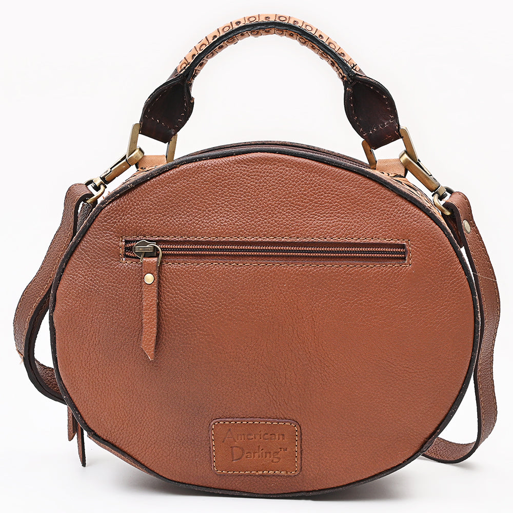 American Darling Canteen Bag Western Hand Tooled Floral Genuine Leather Purse with Buck Stitched Detail and YKK Zipper