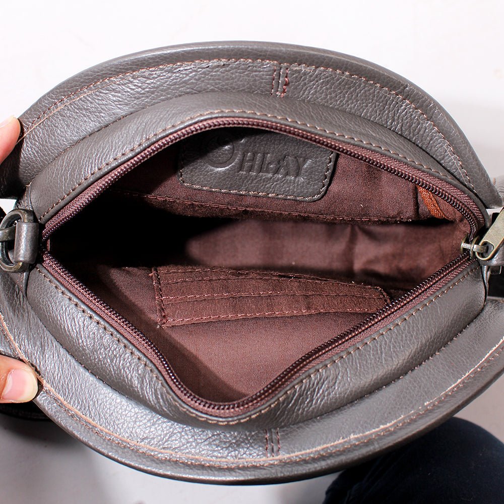 Genuine Leather Floral Tooled Round Crossbody Bag With Vintage Western Detailing