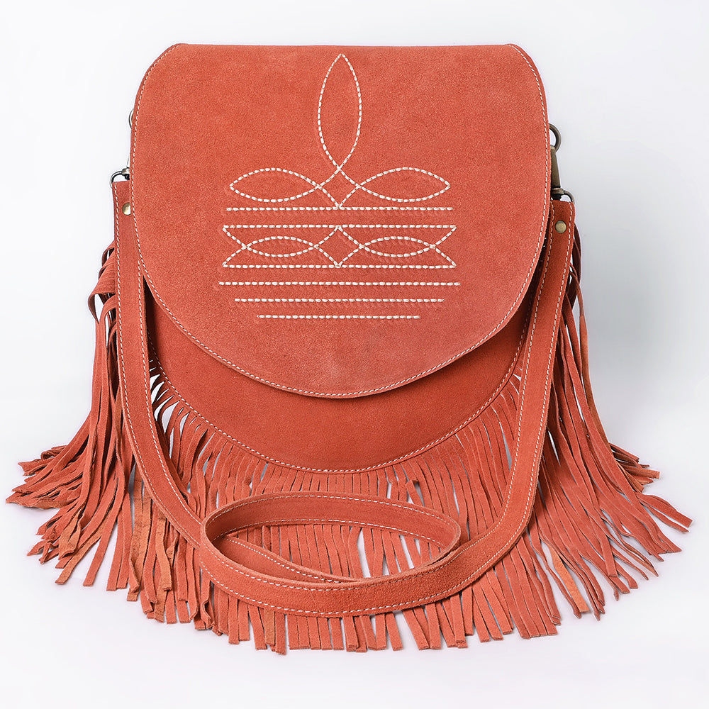 American Darling Boot Stitched Genuine Suede Leather Messenger Bag Genuine Western Fringe Crossbody Purse with YKK Zipper