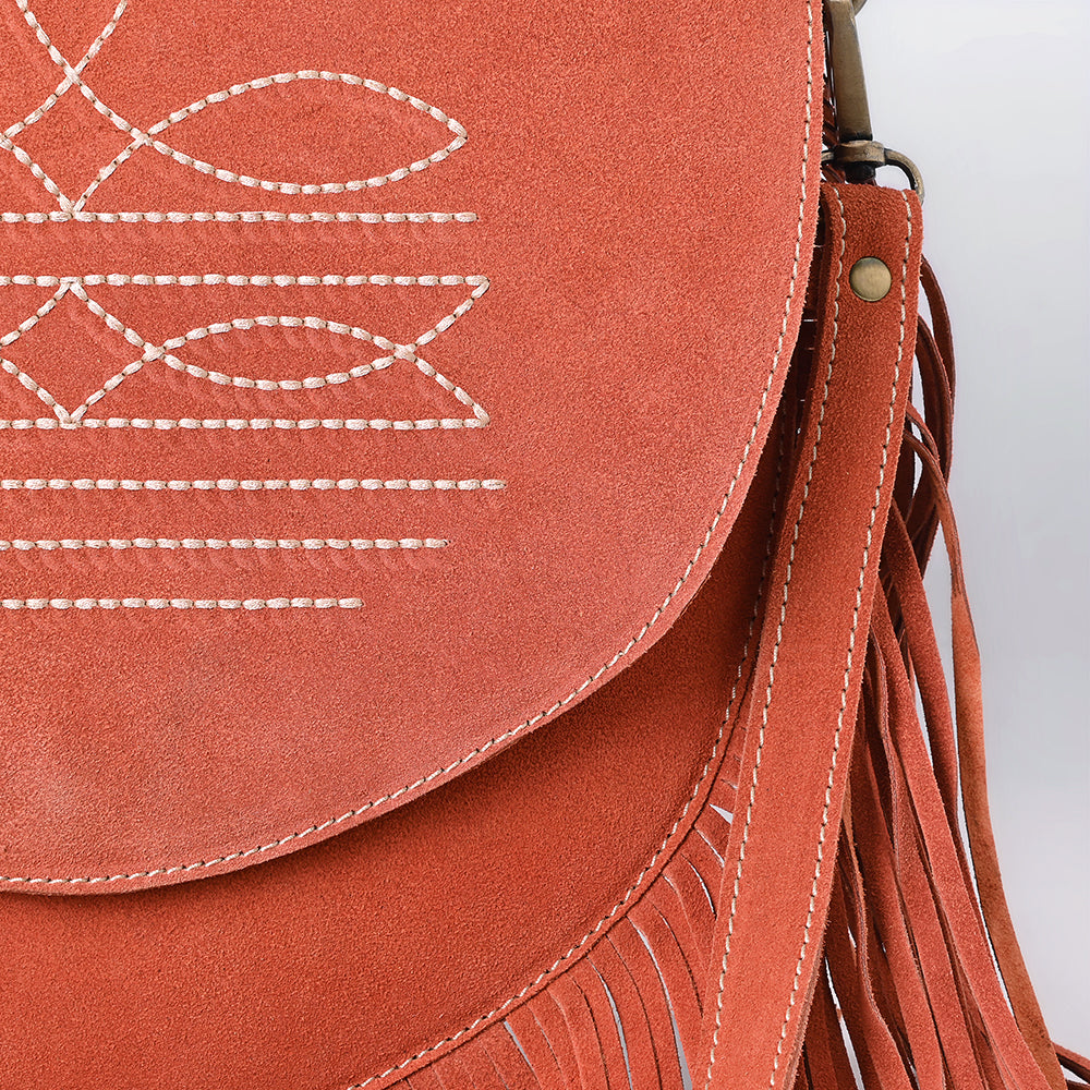 American Darling Boot Stitched Genuine Suede Leather Messenger Bag Genuine Western Fringe Crossbody Purse with YKK Zipper
