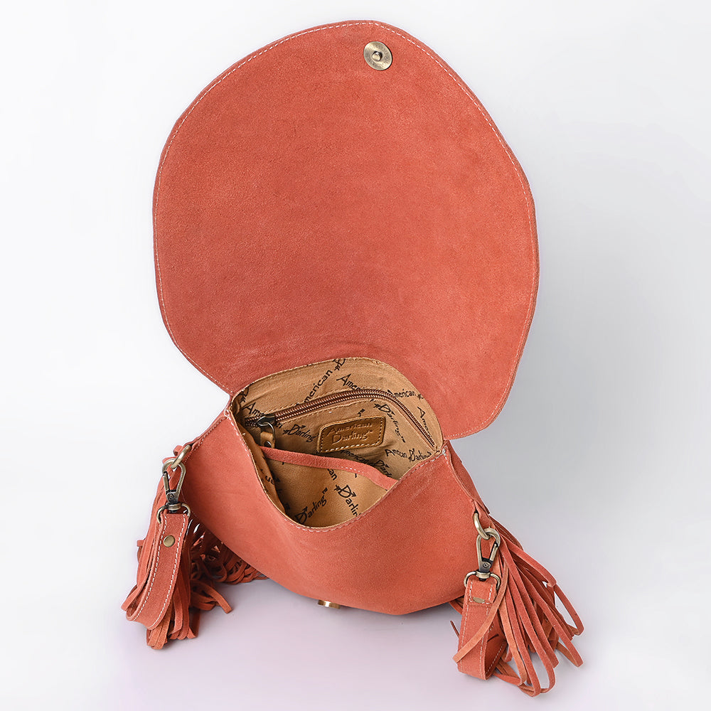 American Darling Boot Stitched Genuine Suede Leather Messenger Bag Genuine Western Fringe Crossbody Purse with YKK Zipper