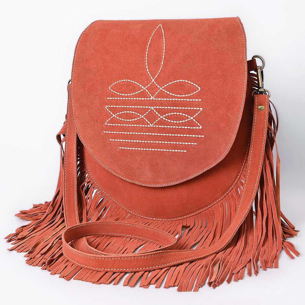 American Darling Boot Stitched Genuine Suede Leather Messenger Bag Genuine Western Fringe Crossbody Purse with YKK Zipper