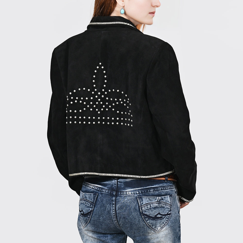 American Darling Genuine Suede Embroidered leather Blazer ladies Girl Black