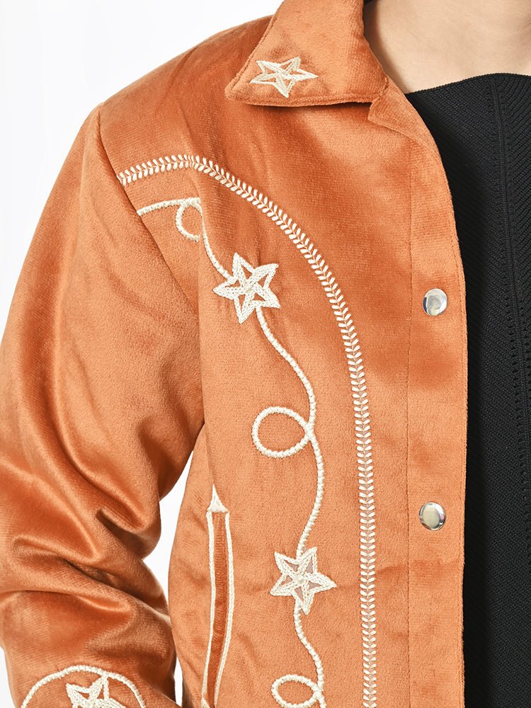 American Darling Women’s Western Suede Jacket Tan Embroidered Star Jean Vintage Cowgirl Blazer with Southwestern Stitching