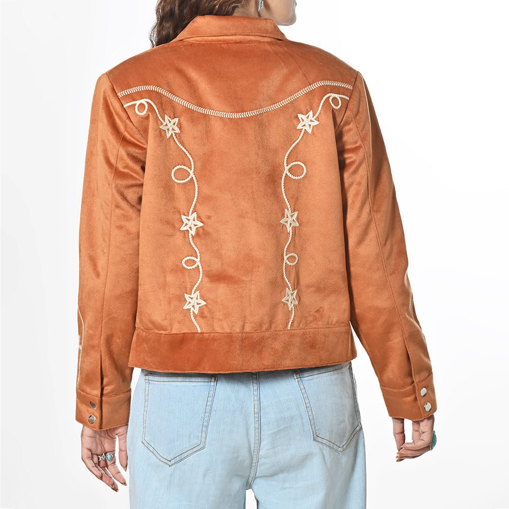 American Darling Women’s Western Suede Jacket Tan Embroidered Star Jean Vintage Cowgirl Blazer with Southwestern Stitching