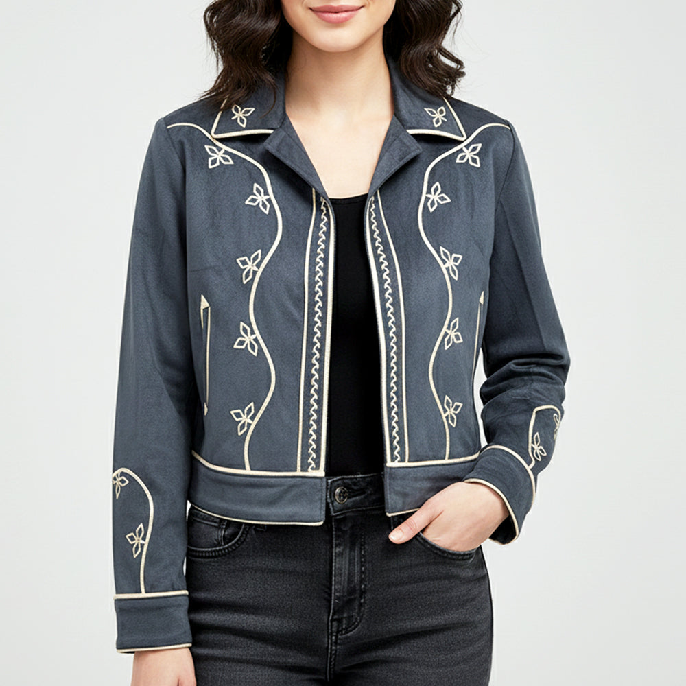 American Darling Women’s Fabric Shirt Jacket Dress – Embroidered Western Crop Jacket, Casual Button-Front Top
