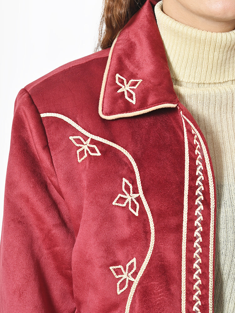 American Darling Women’s Embroidered Fabric Shirt Jacket – Western Button-Front Crop Jacket with Floral Stitching