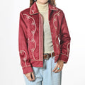 American Darling Women’s Embroidered Fabric Shirt Jacket – Western Button-Front Crop Jacket with Floral Stitching