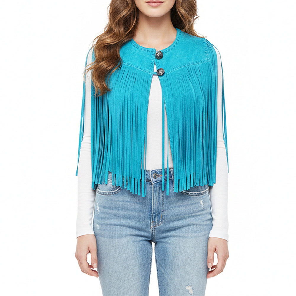 Genuine Suede Leather Fringe Vest For Women Western Boho Statement Classic Outerwear