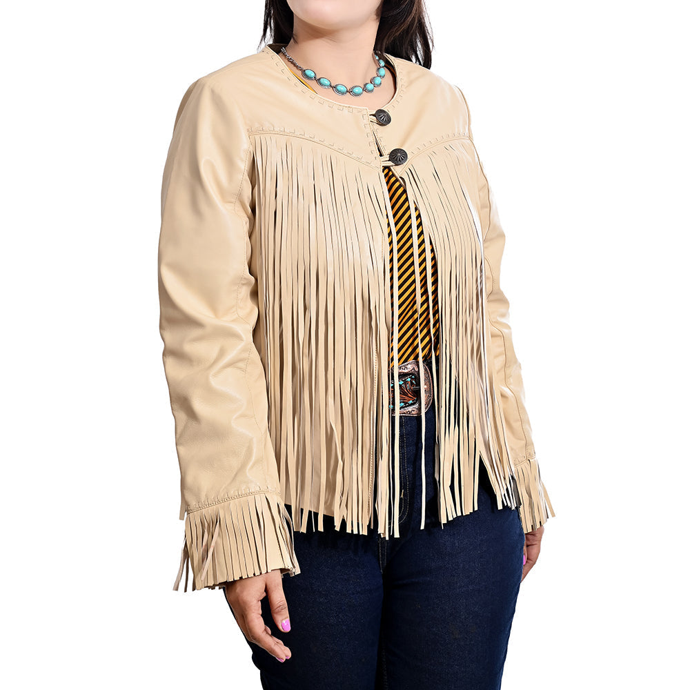 American Darling Women’s Tan Genuine Leather Fringe Jacket | Western Boho Shirt Coat