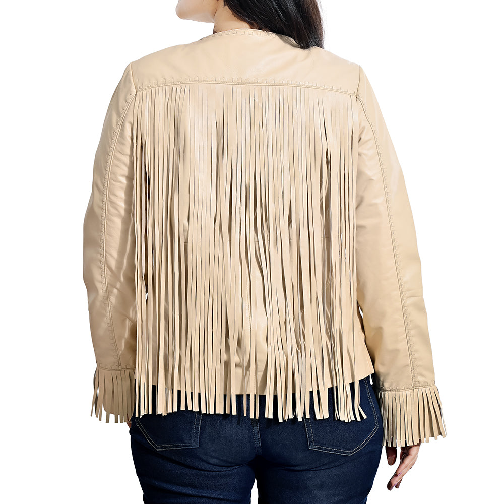 American Darling Women’s Tan Genuine Leather Fringe Jacket | Western Boho Shirt Coat