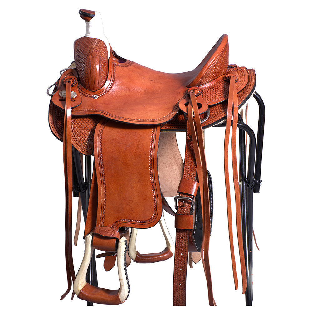 Hilason Western Ranch Roping American Leather Saddle — Oiled Tan, 14"