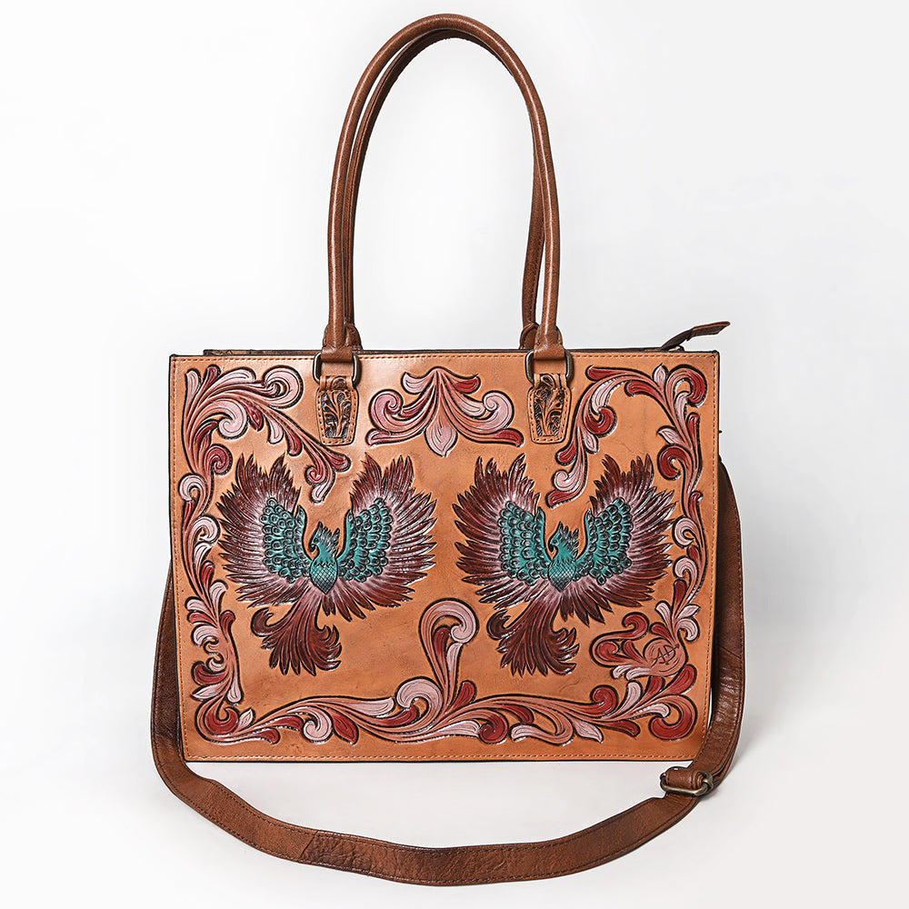 American Darling Tote Hand Tooled Printed Genuine Leather