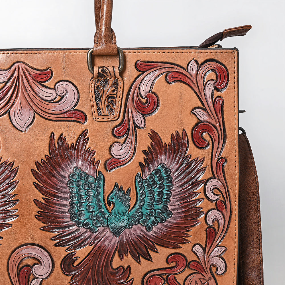 American Darling Tote Hand Tooled Printed Genuine Leather