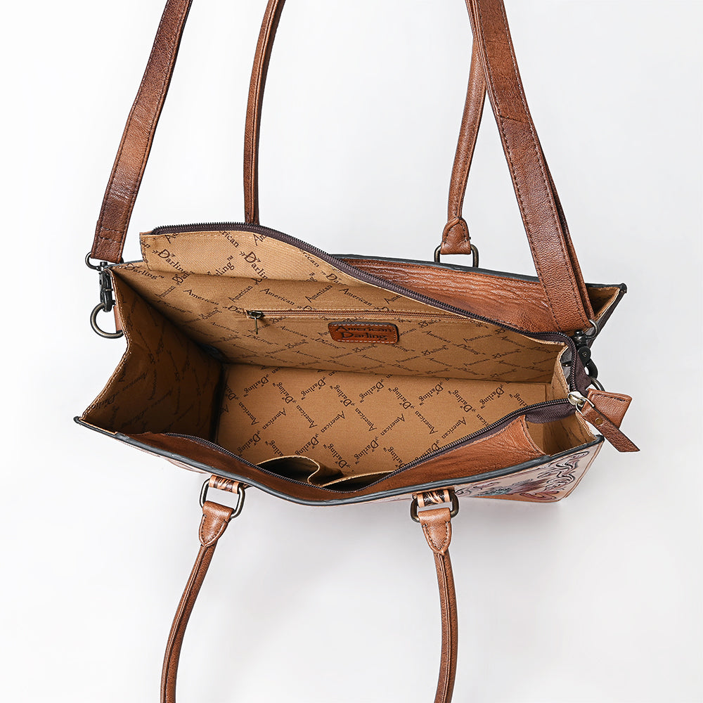 American Darling Tote Hand Tooled Printed Genuine Leather
