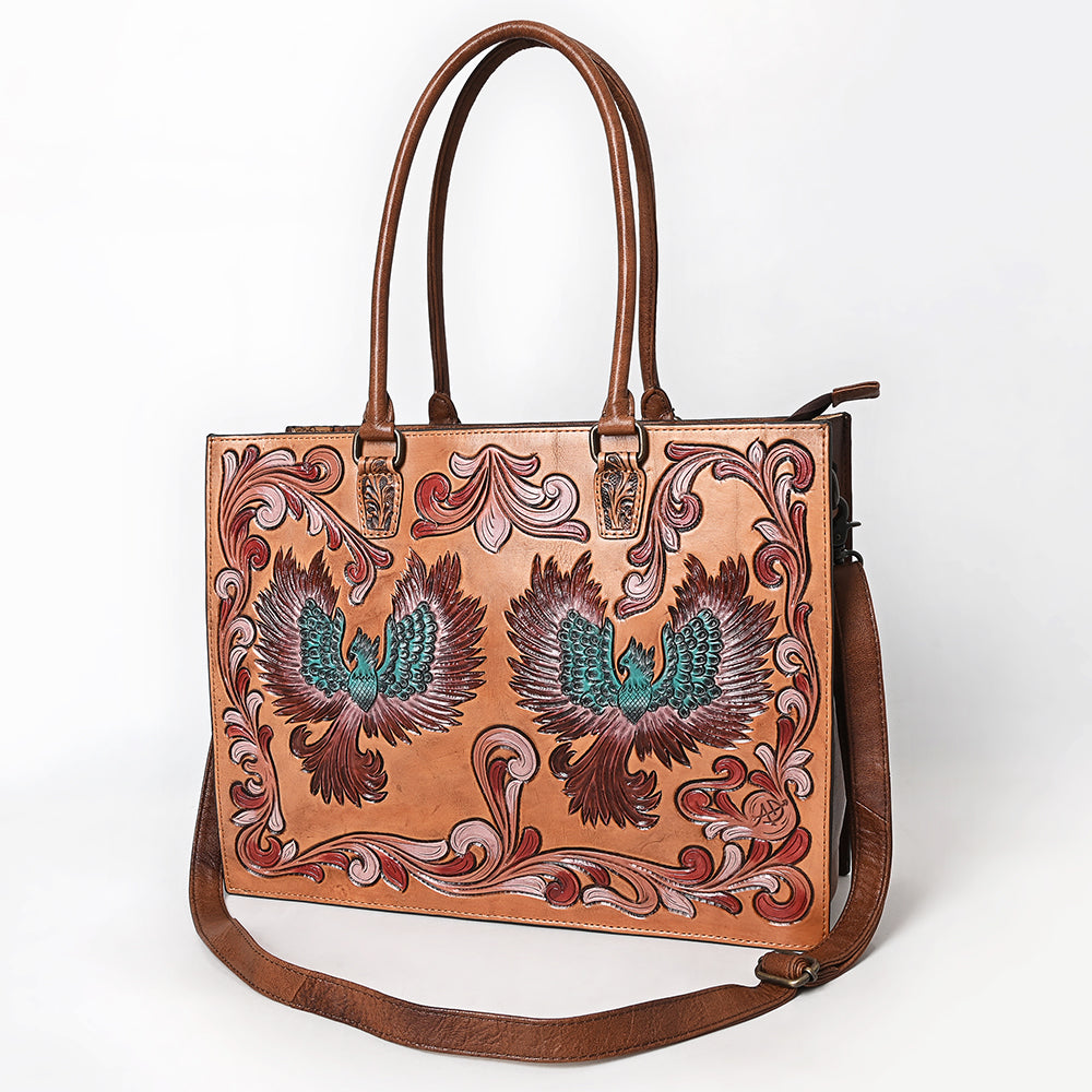 American Darling Tote Hand Tooled Printed Genuine Leather
