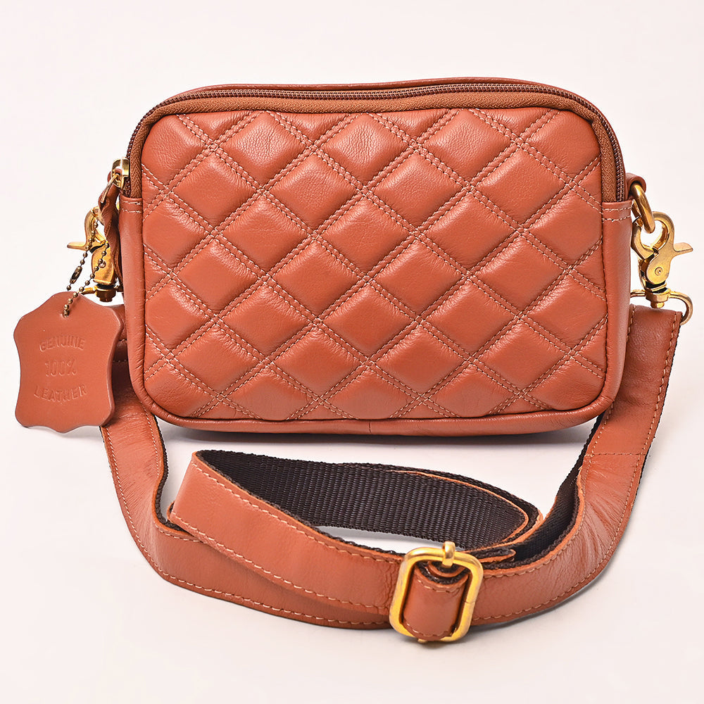 NEVER MIND Luxury Tan Quilted Leather Camera Bag Crossbody Adjustable Strap