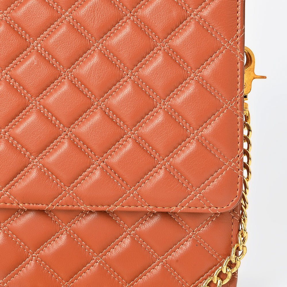 Genuine Leather Quilted Crossbody Bag For Women With Adjustable Chain Strap Everyday