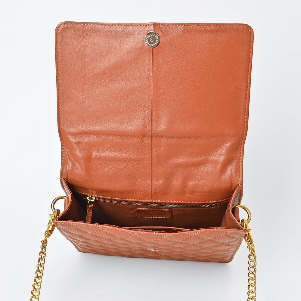Genuine Leather Quilted Crossbody Bag For Women With Adjustable Chain Strap Everyday