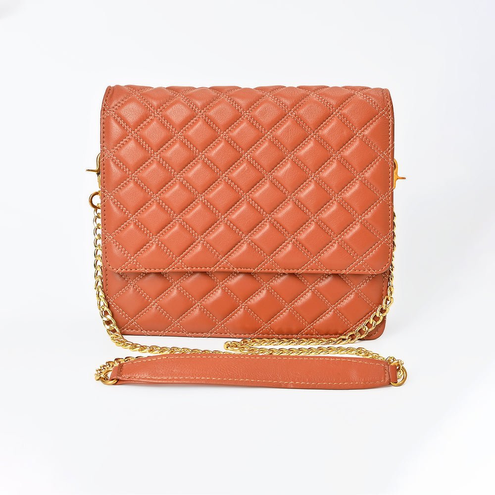 Genuine Leather Quilted Crossbody Bag For Women With Adjustable Chain Strap Everyday