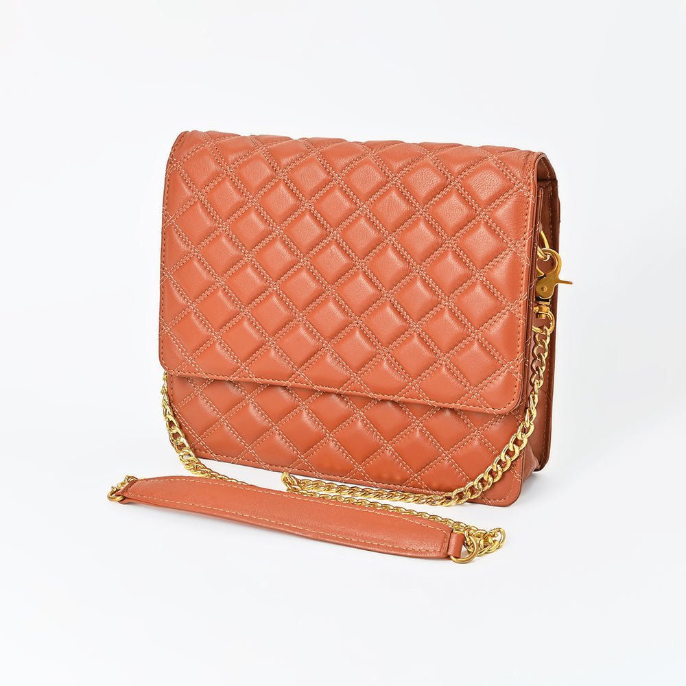 Genuine Leather Quilted Crossbody Bag For Women With Adjustable Chain Strap Everyday