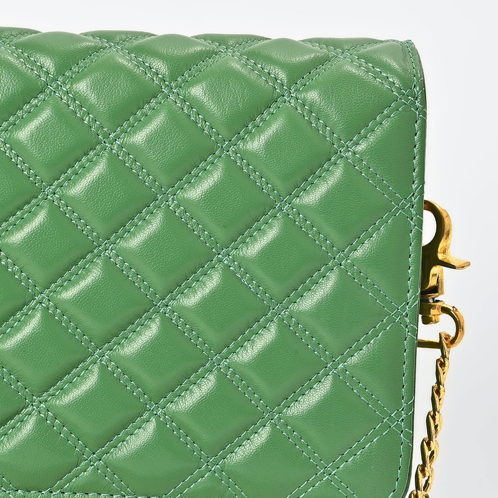 Genuine Leather Quilted Crossbody Bag For Women With Adjustable Chain Strap Everyday