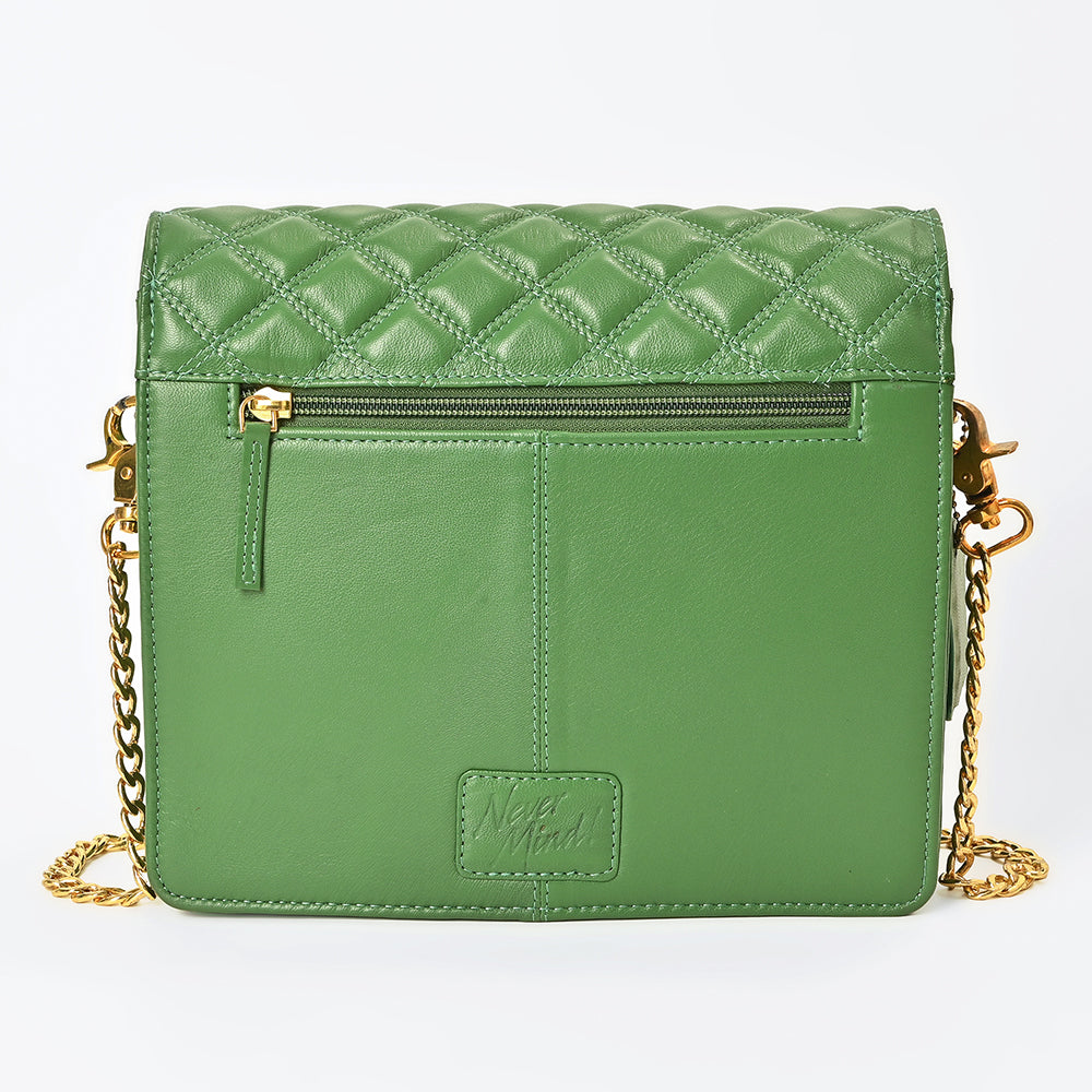 Never Mind Genuine Leather Quilted Crossbody Bag for Women Chain Strap Shoulder Purse Handbag