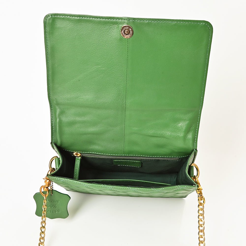 Genuine Leather Quilted Crossbody Bag For Women With Adjustable Chain Strap Everyday