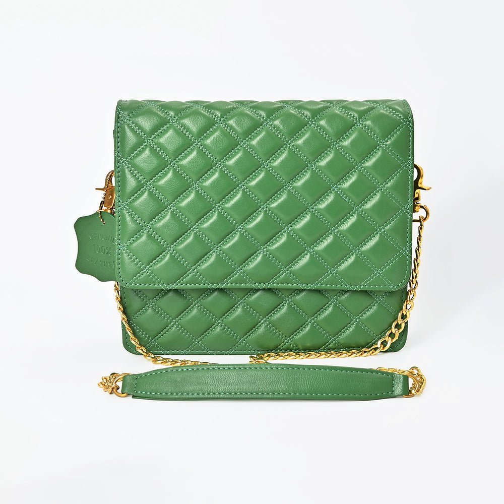 Genuine Leather Quilted Crossbody Bag For Women With Adjustable Chain Strap Everyday