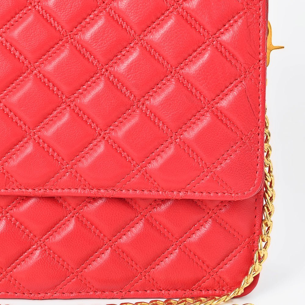 Genuine Leather Quilted Crossbody Bag For Women With Adjustable Chain Strap Everyday