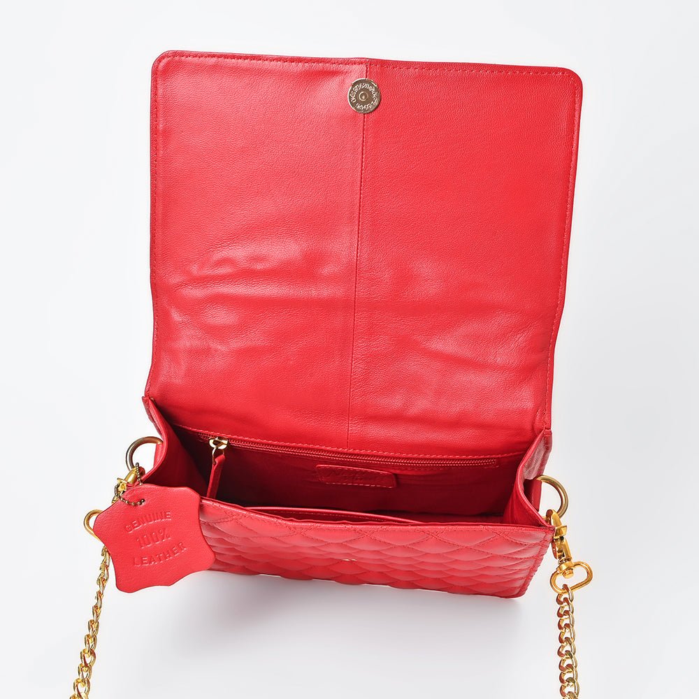 Genuine Leather Quilted Crossbody Bag For Women With Adjustable Chain Strap Everyday
