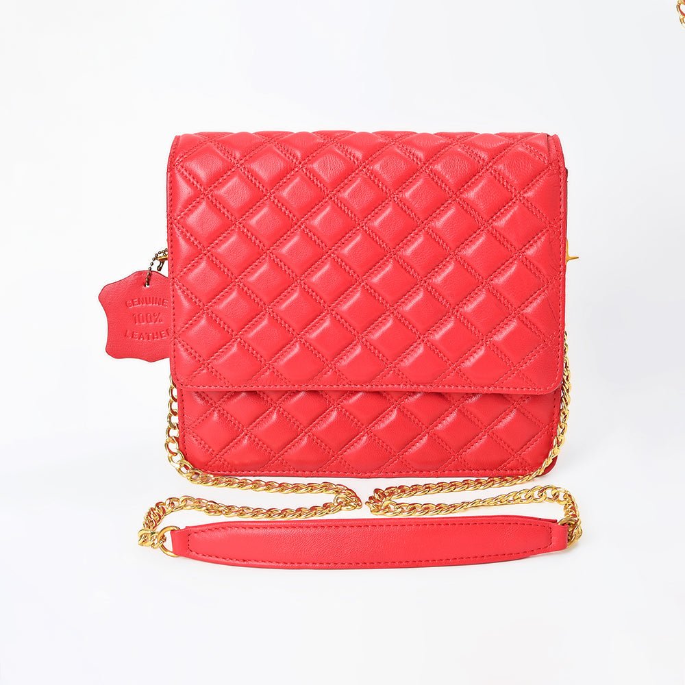 Genuine Leather Quilted Crossbody Bag For Women With Adjustable Chain Strap Everyday