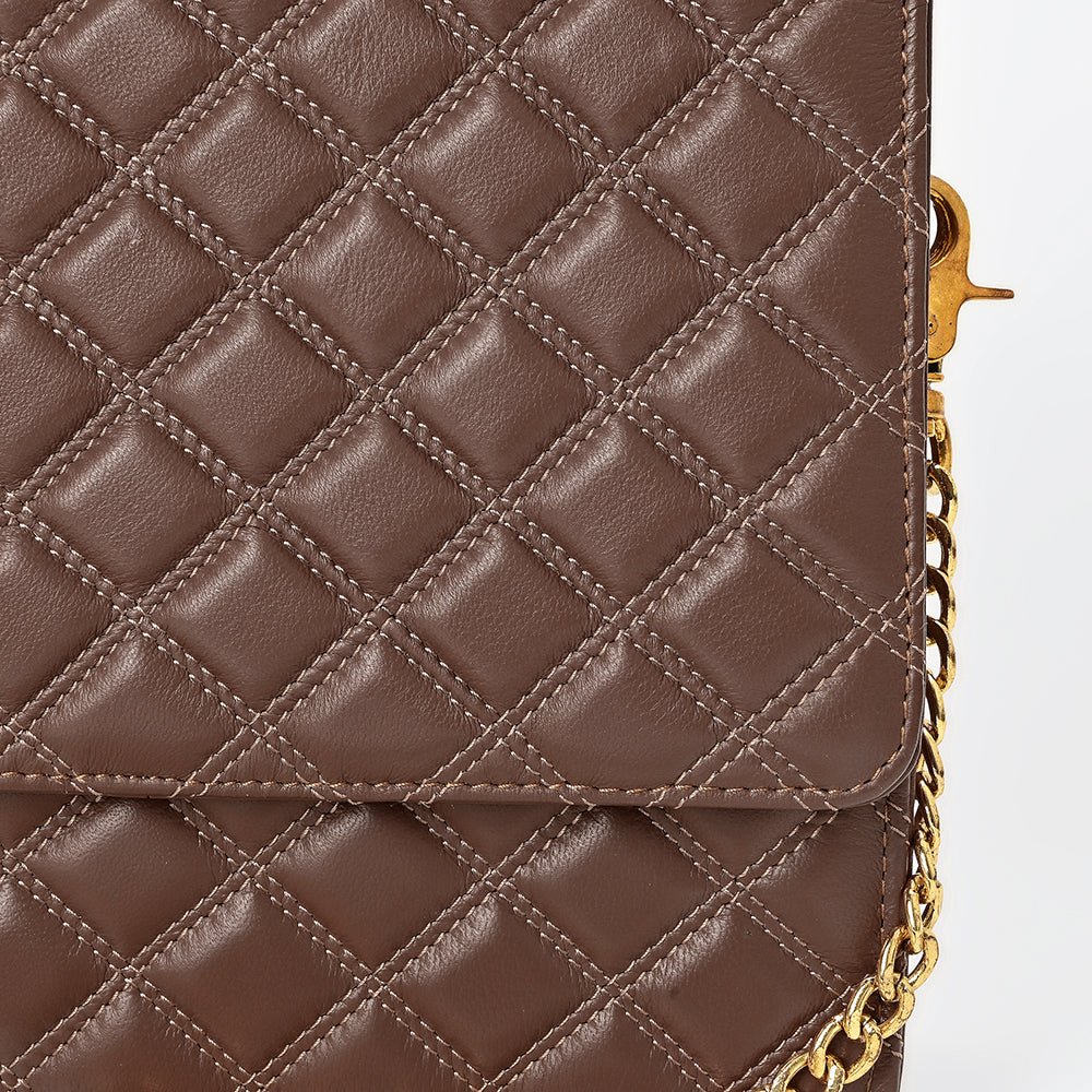 Genuine Leather Quilted Crossbody Bag For Women With Adjustable Chain Strap Everyday