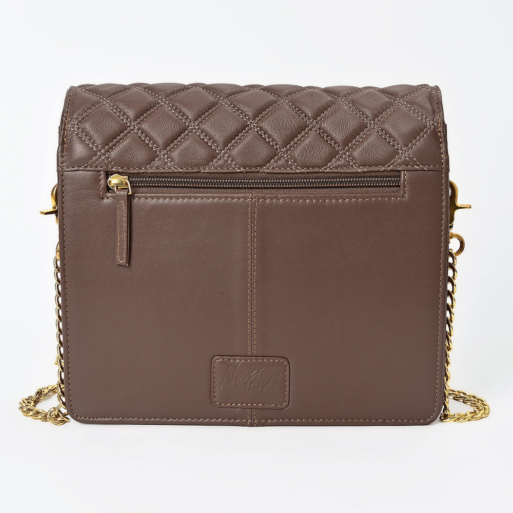 Never Mind Genuine Leather Quilted Crossbody Bag for Women Chain Strap Shoulder Purse Handbag