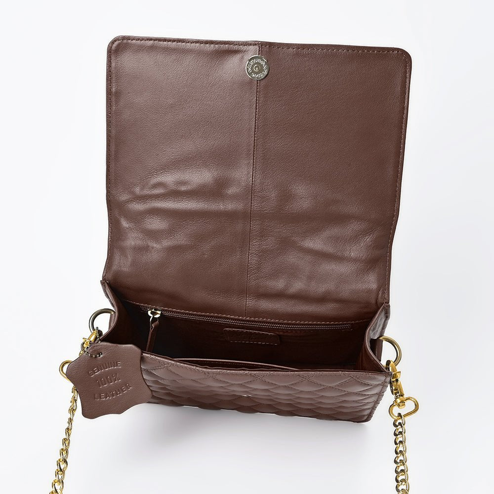 Genuine Leather Quilted Crossbody Bag For Women With Adjustable Chain Strap Everyday