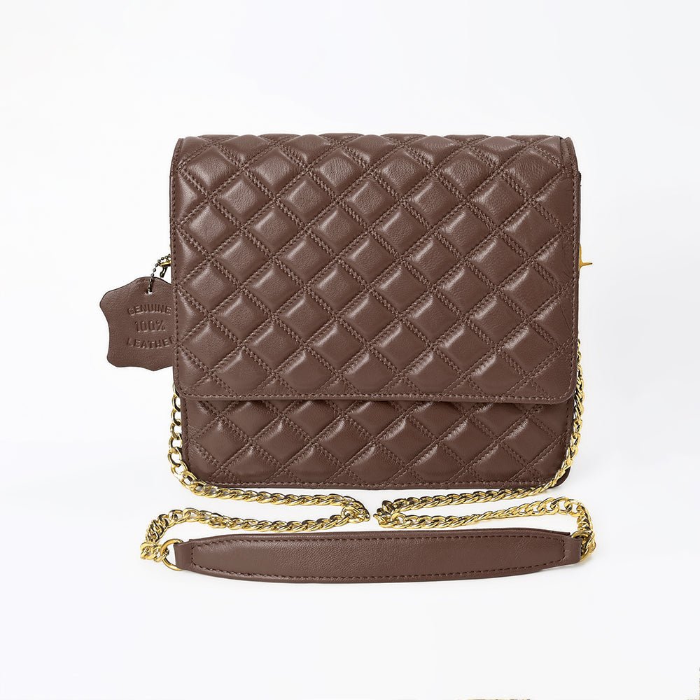 Genuine Leather Quilted Crossbody Bag For Women With Adjustable Chain Strap Everyday