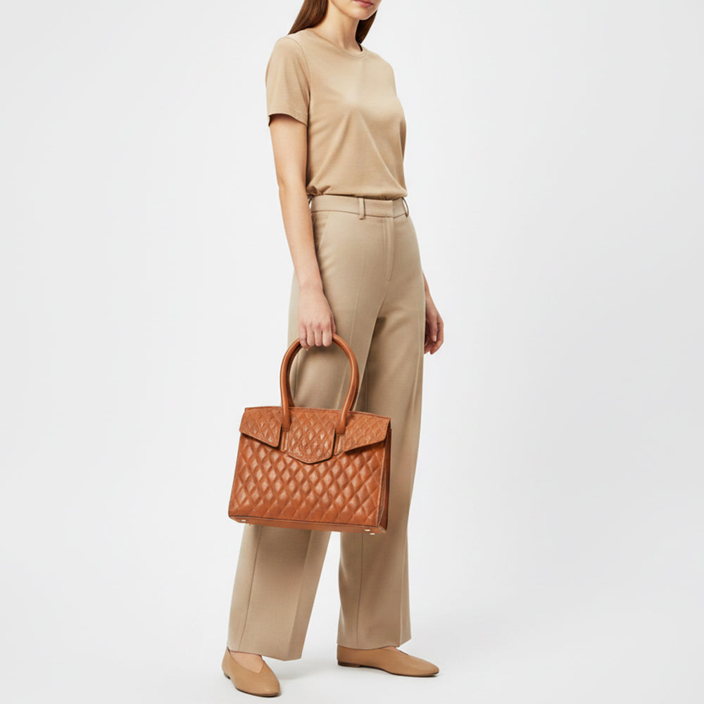 Never Mind Quilted Leather Tote Bag with Dual Handles