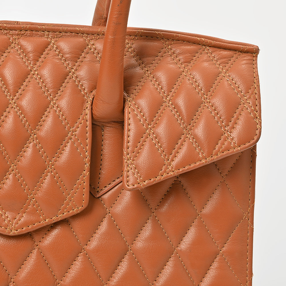 Never Mind Quilted Leather Tote Bag with Dual Handles
