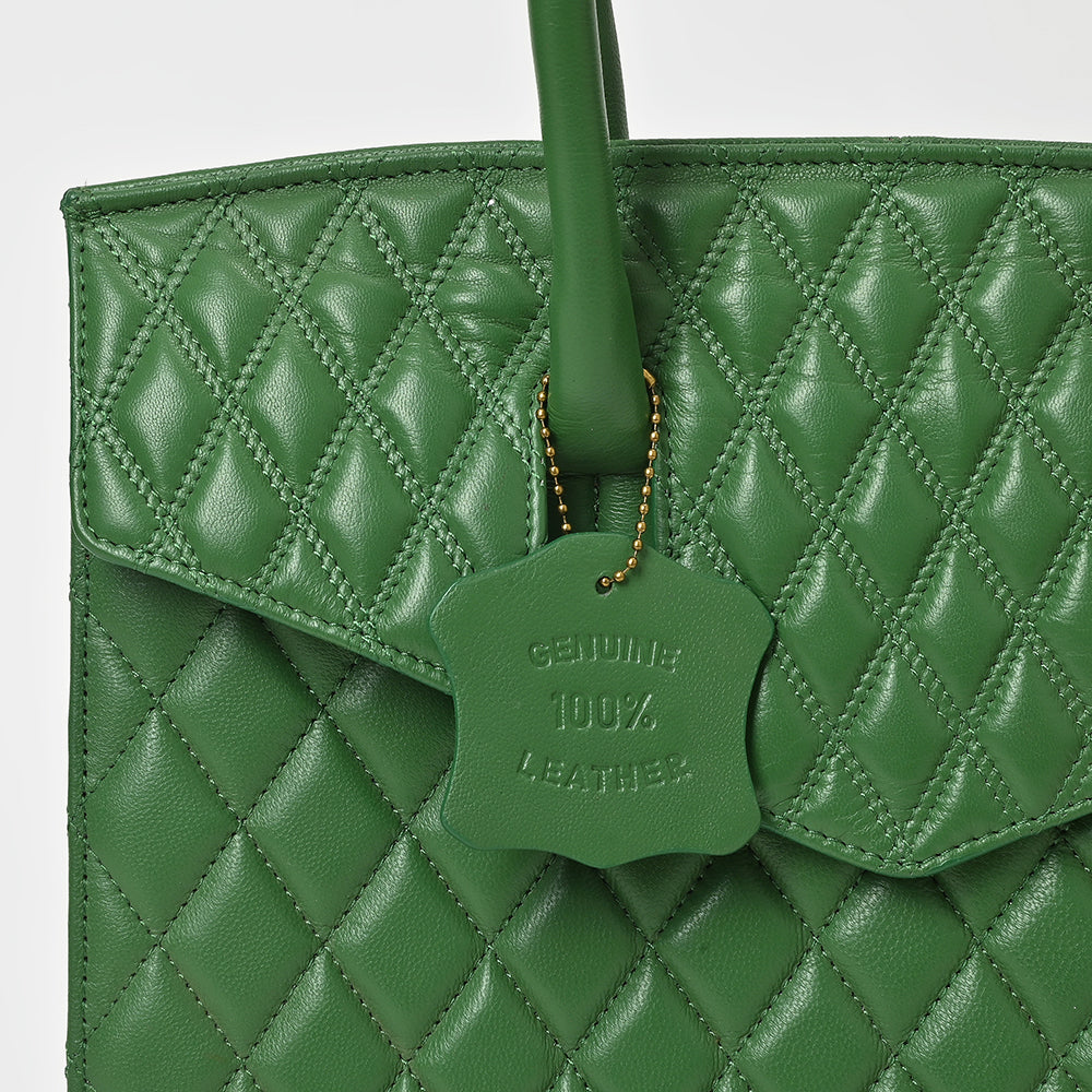 Never Mind Quilted Leather Tote Bag with Dual Handles