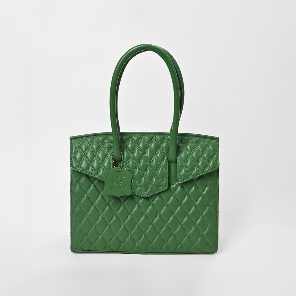 Never Mind Quilted Leather Tote Bag with Dual Handles