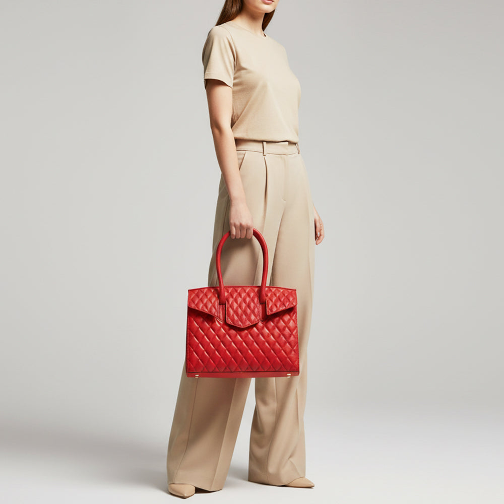 Never Mind Quilted Leather Tote Bag with Dual Handles