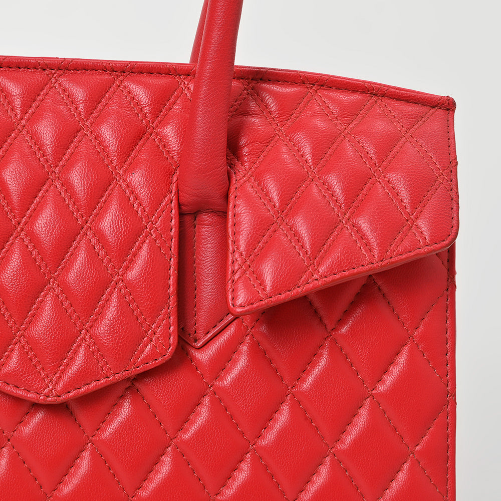 Never Mind Quilted Leather Tote Bag with Dual Handles